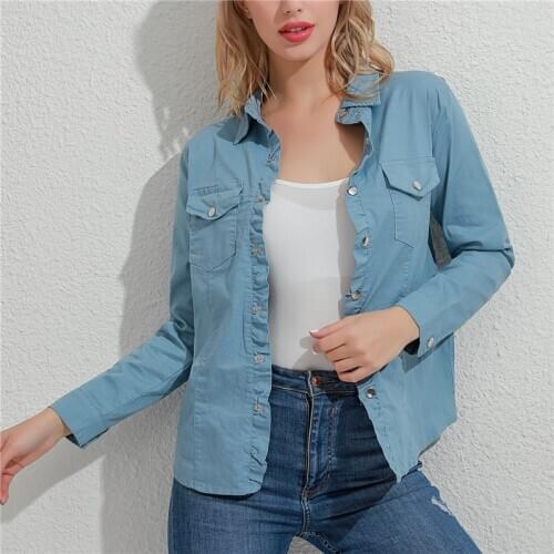 2021 New Winter And Autumn Jackets Fashion Top Womens Soil Slim Long-sleeved Large Size Denim Shirt Long-sleeved Thin Coat