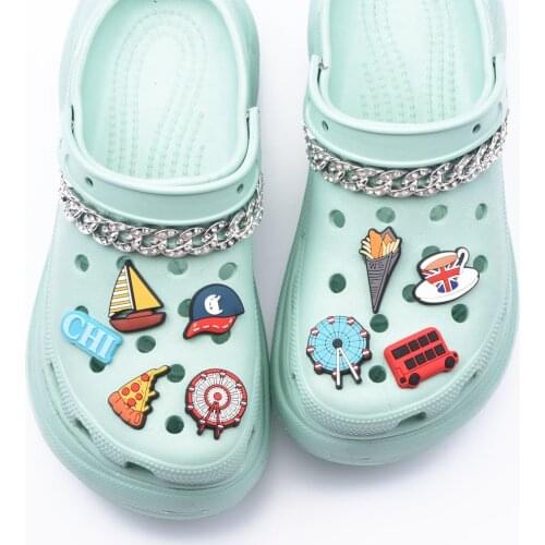 New Arrival 1 Pcs Croc Shoes Charms American City PVC Shoe Decorations Rose Coffee Bracelet JIBZ Accessories Kids Birthday Gift
