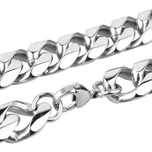 New Arrive 15mm Metal Stainless Steel Silver Color Cuban Curb Link Chain Mens Womens Necklace Or Bracelet Wristband Male Jewelry