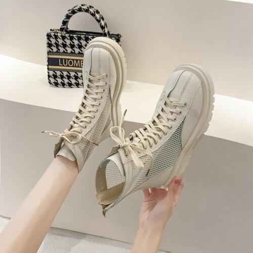 New Martin Sandals Womens Summer Thin Breathable Platform White Mesh Hollow Ankle Sandals Ladies Summer Sandals Women Shoes