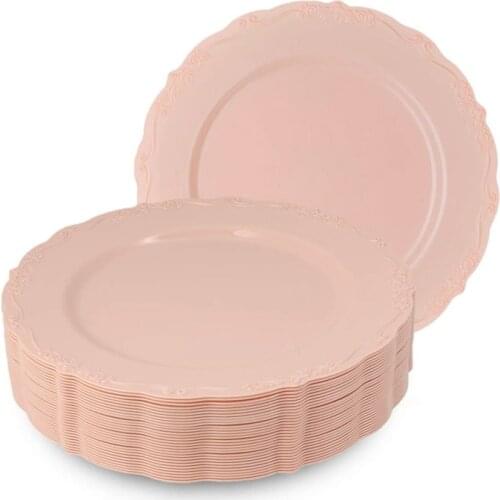 6-24pcs Party Disposable Tableware Baroque Lace-Shaped Plastic Plates Silverware Set Birthday Wedding Parties Supplies Decor