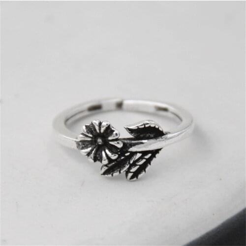 JINSE 925 Sterling Silver Lotus Leaf & Bud Open Rings For Women Vintage Style Lady Prevent Allergy Sterling-silver-jewelry