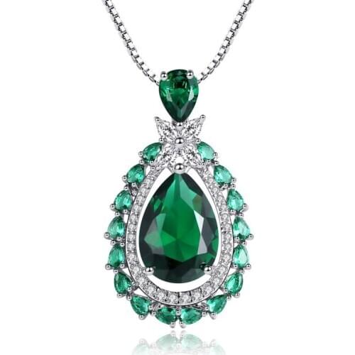 2020 New Waterdrop Shaped Emerald Green Crystal Zircon Pendant Necklaces for Women Fashion Minimalist Wedding Jewelry N178
