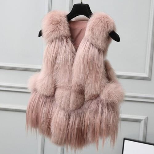 Real Fox Coat Women Clothes Autumn Winter Warm Fur Vest Korean Fashion Elegant Vintage Vests Manteau Femme Hiver ZL500