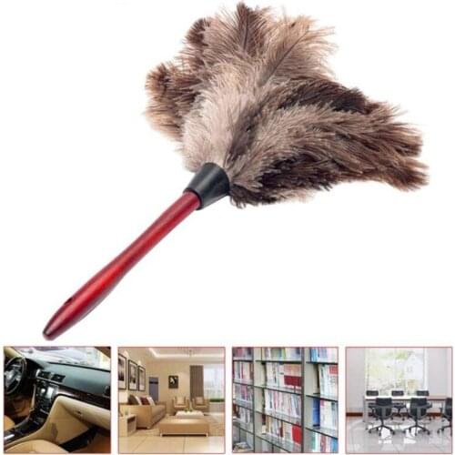Natural Ostrich Hair Dusting Tweezers Soft Wooden Handle Dust Brush Car Keyboard Anti-static Brush Duster Feather Duster Tools