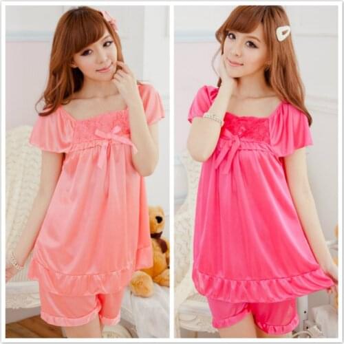 Summer Short-sleeved Ice Silk Pajamas Sexy Nightwear Two-piece Pajamas Home Wear Pajamas for Women Sleepwear Sleep Tops