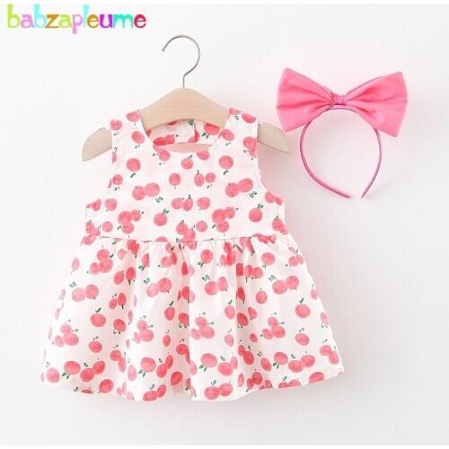 2Piece Baby Girls Dresses Newborn Set Summer Outfits Cartoon Cute Sleeveless Cherry Cotton Princess Dress Kids Clothes BC1868-1