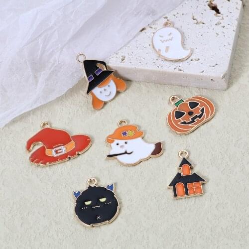 Halloween Series Charms Pendant For Jewelry Making Colorful Monster Ghost Bat Witch Pendnat Necklace Earrings DIY Findings10PCs