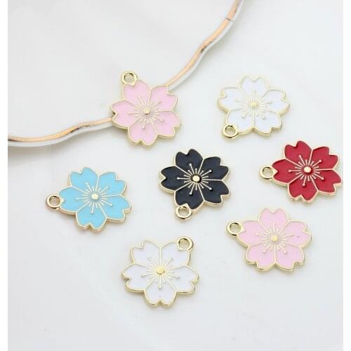 Zinc Alloy Enamel Charms Cherry Blossoms Flowers Pendant 10pcs/lot 17mm For DIY Jewelry Earrings Making Finding Accessories