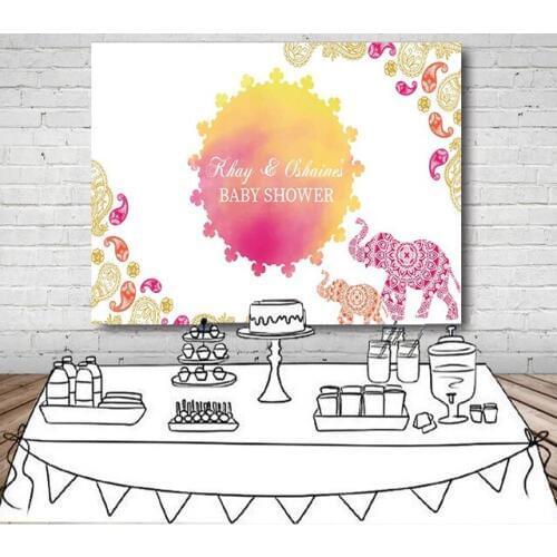 Custom moroccan baby shower pink and orange watercolor elephant background High quality Computer print party backdrops