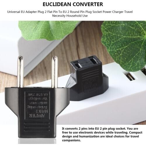 Portable EU US AU UK Adapter Plug 2 Flat Pin To EU 2 Round Pin Plug Socket Power Charger Travel Necessity Household Use