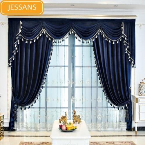 European-style Luxury Solid Color Velvet Lace Stitching Curtains Blackout Curtains for Living Room Bedroom Custom Products