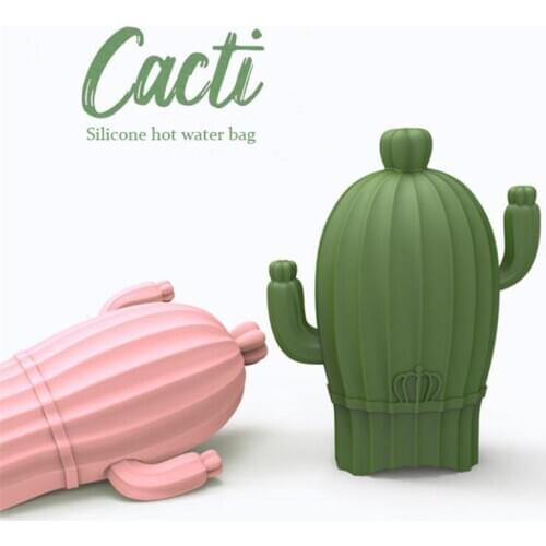 Silicone Water Heater Bag Cactus Shape Winter Hot Water Bottle Reusable Water Bags Portable Durable Explosion-proof Hand Warmer