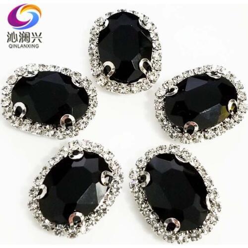 Black oval shape top quality sew on Glass Crystal buckle,flatback loose rhinestones,Diy/Clothing/wedding decoration SWTK02