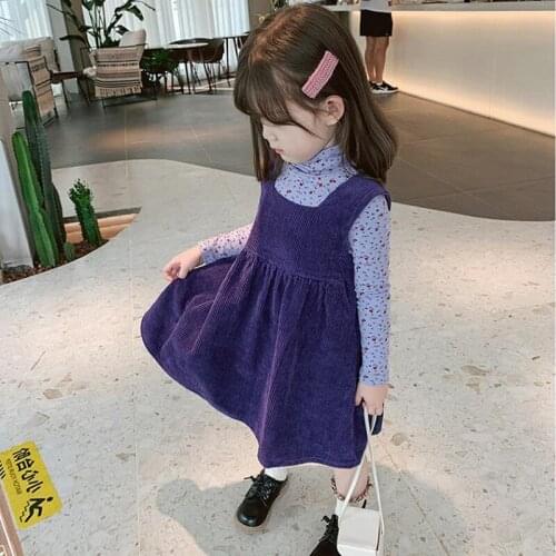 Girls' Corduroy Vest Dress Autumn And Winter New Style Childrens Sleeveless Bandage Warm Purple Suspender Dresses WTA21
