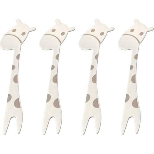 4-Piece Stainless Steel Giraffe Fork Fruit Cake Dessert Fork Two-Tooth Fork