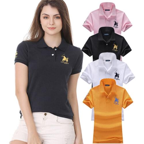 High Quality Summer New Lady Short Sleeve Polo Shirts Big Horse Casual Women Lapel Polos Shirts Cotton Women Ffashion Slim Tops
