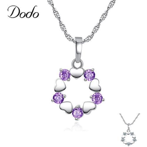 Delicate Silver Color Dazzling Zircon Necklace Ethnic White & Purple Heart Pendant Necklaces Jewelry Women Ladies Birthday N28