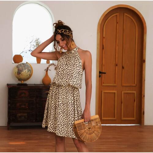 Cotton Dress Summer Sexy Off Shoulder Hanging Neck Sleeveless Elegant Halter Print Women Clothes Vestidos
