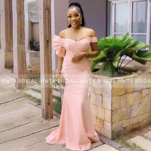 Pink Mermaid Elegant Evening Dresses Off the Shoulder African Women Long Floor Length Prom Party Gown Robe De Soirée De Mariage