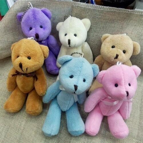 100pieces/lot 11cm mini plush bow tie bear joints widgets Kung fu dolls black and white pendant