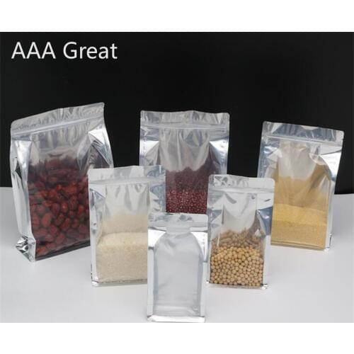 100Pcs/Lot Aluminum Foil Zip Lock Bags High Quality Front Clear Plastic Food Pouches Tea Coffee Power Packaging Bag Eight Sides