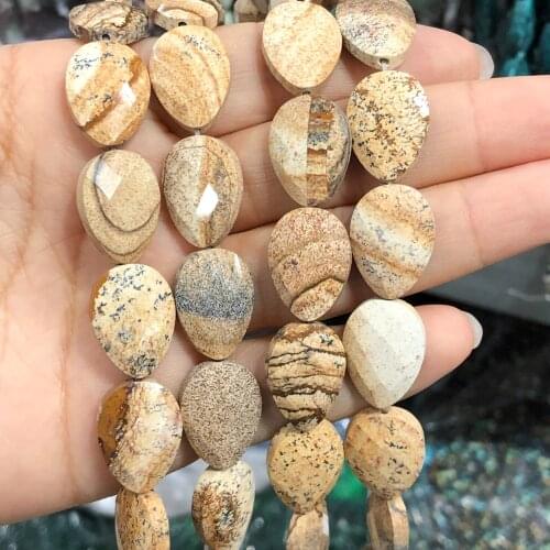 13*18mm Natural Faceted Picture Jaspers Stone Water Drop Shape Loose Spacer Beads For Jewelry Making Diy Accessories Bracelets