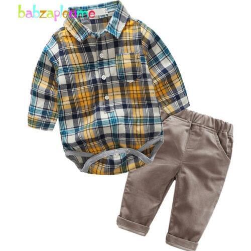 2PCS/3-24Months/Spring Autumn Infant Boys Clothing Sets Long Sleeve Plaid Rompers+Pants Baby Outfits Newborn Clothes Suit BC1012