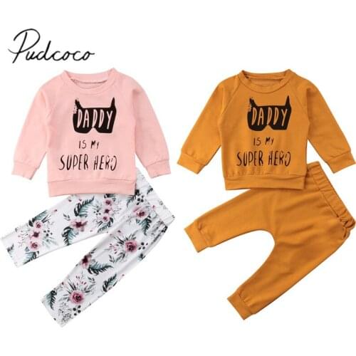 2018 Brand New Newborn Baby Girls Boys Sets 2PCS Long Sleeve Letter Pullover Sweatshirt Tops+Print Pants 0-3Y Autumn Winter Sets