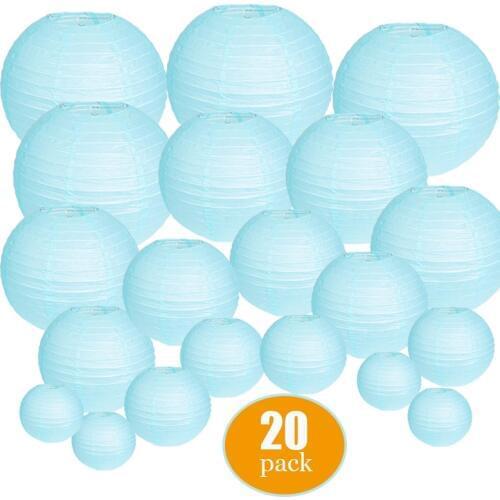 20 Pcs/set 4"-12" Light Blue Chinese Paper Lantern Assorted Sizes Japanese Round Paper Ball Lanterns lampion for Wedding Decor