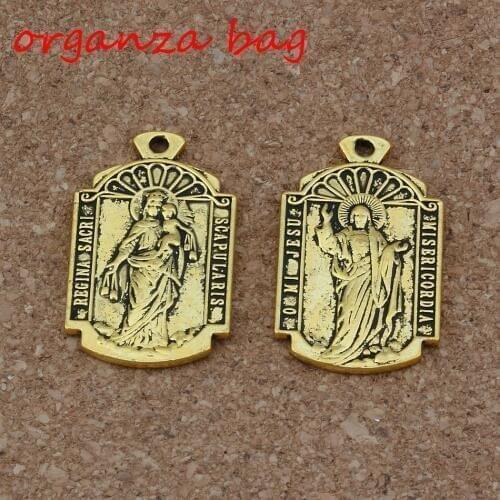 5Pcs/Lot O Mi Jesus Misericordia Medal Religion Charms Pendants Antique Gold Fashion Jewelry DIY Fit Bracelets Necklace