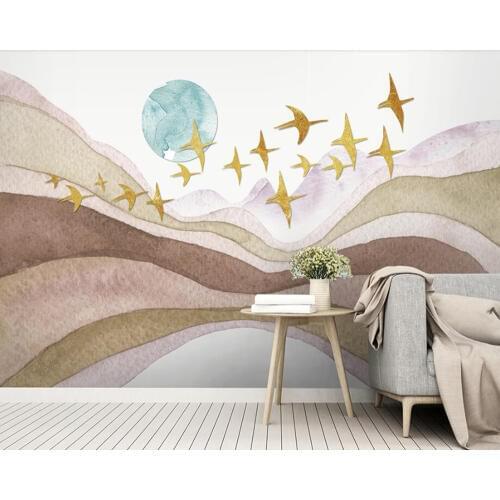 Papel de parede Geometric flying bird abstract ink wallpaper mural,living room TV sofa wall bedroom wall papers home decor