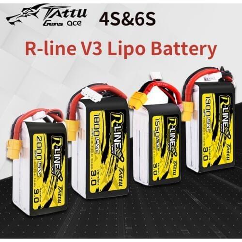 TATTU R-Line Version 3.0 V3 4S 6S 1300/1550/1800/2000mAh 120C 14.8V Lipo Battery with XT60 Plug for FPV Racing Drone Quadcopter