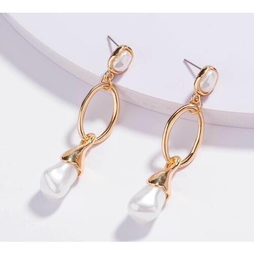 Large Flat Freshwater Pearl Drop Earrings for Women Gold Metal White Baroque Pearl Earrings Jewelry Hot Selling