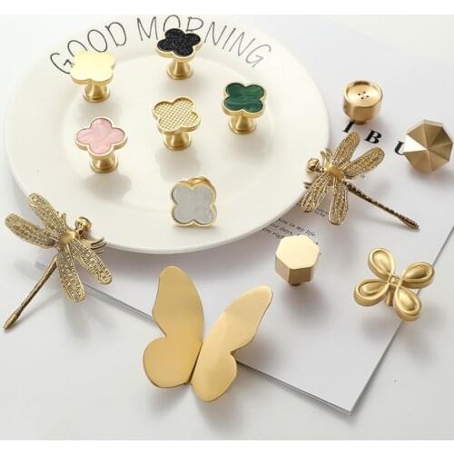 Four Leaf Clover Butterfly Dragonfly bee Insect Bird shape Brass knobs Handle Nordic Light Luxury Pastoral Single Hole pulls