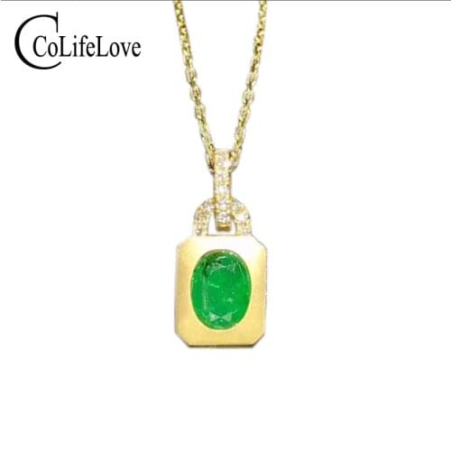 CoLife Jewelry 925 Silver Lock Pendant for Young Girl 100% Natural Emerald Pendant Fashion Silver Lock Pendant for Young Girl