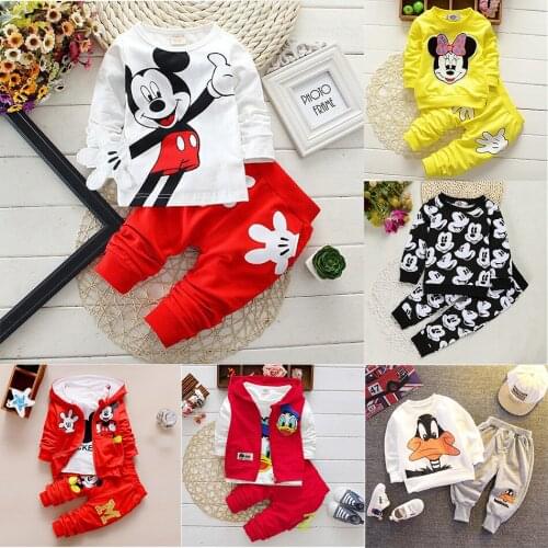 Chirld Sweatshirt Sets Disney Cartoon Print Minnie Mickey Suits Hooded Coat+Pant Kid Sport Suit Donald Duck Casual Sportswear