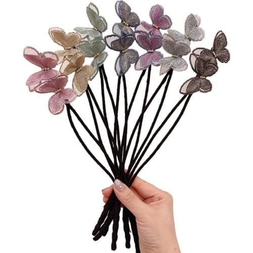 Elegant Butterfly Hair Bun Maker Butterfly Hairpin Heandband Fashionable for Women Girls MH88