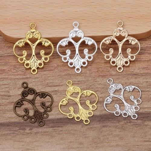 100pcs 32x25mm Gold Silver Plated Metal Brass Filigree Flower Slice Charms Base Setting Jewelry DIY Handmade Findings