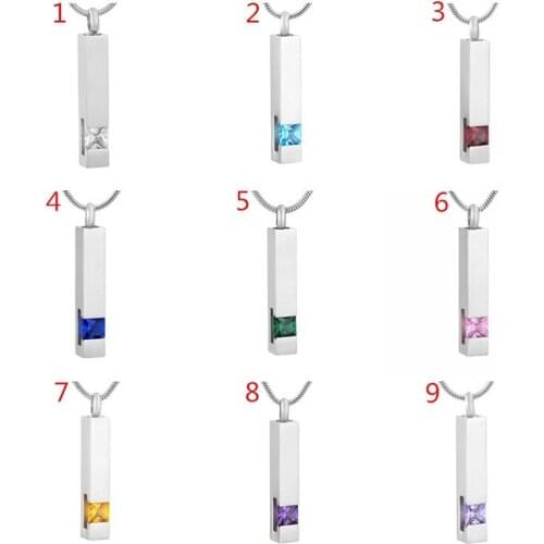 IJD9726 Personized Engrave Birthstone Memorial Jewelry Urns for Human Ashes,Crystal Bar Cremation Pendant With Fill Kit
