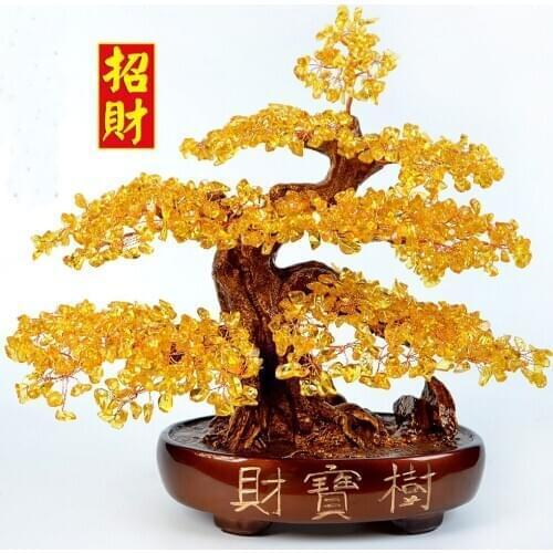 2020 Home Shop Company Bring wealth Good Luck Money Drawing gold crystal Pachira money Fortune Tree FENG SHUI Decorative art