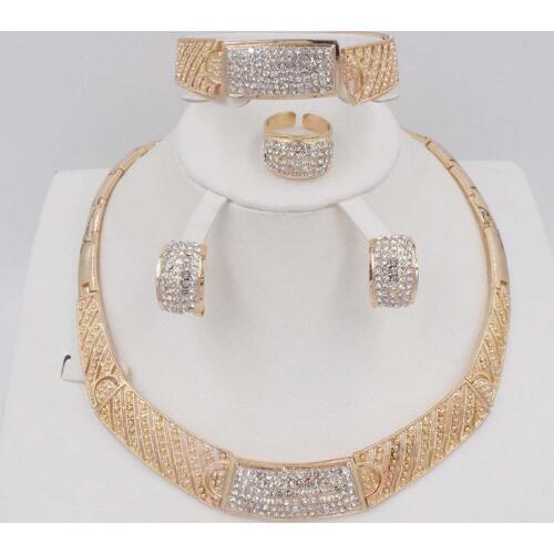 New Statement Choker Necklace Earrings Bracelet Ring Set For Women High Quality Fashion Gold Color African beads Jewelry set