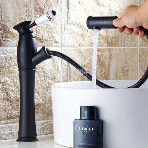 Kitchen pull out faucet Black Bronze Finish Luxury Classic Basin Mixer Crystal Diamond Flexible hot and cold water taps ZR283