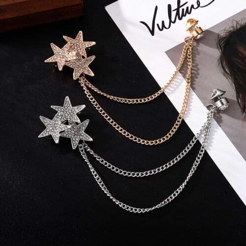 Fashion Star Metal Brooch Tassel Rhinestone Zinc Alloy Lapel Pin Jewelry Gift for Friends Vintage Brooches Womens Accessories