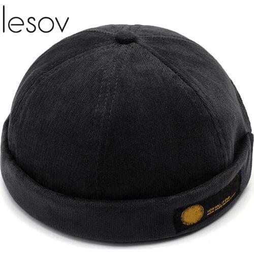 Lesov Mens Adjustable Retro Crimping Brimless Skull Caps Autumn Winter Cap Beanies For Men Beanie Hat Slouchy Hip Hop Bonnet New