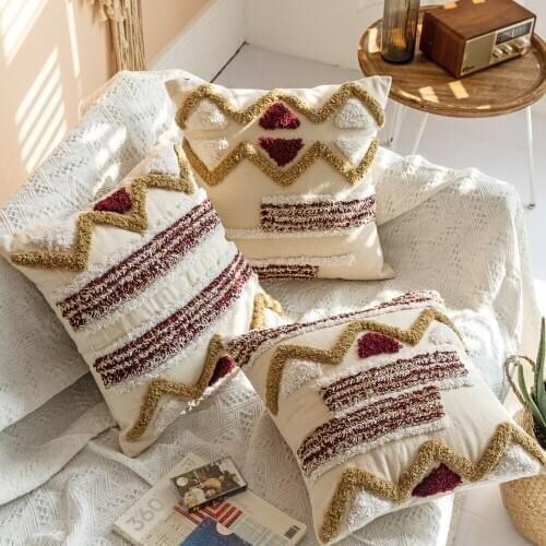 Moroccan Style Embroidery Cushion Cover Tufted Indian Ethnic Pillow Cover 45x45cm Sofa Bed Home Decoration funda de cojin T462