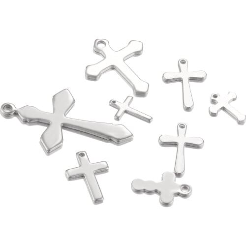 50pcs Different Size Stainless Steel Small Cross Tag DIY charms jewelry finding Not Turn Off Color