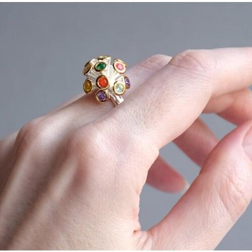Very Lovely Colorful Crystal Ring Girl Jewelry Statement Rings Silver-Plated New Ball Jewellery