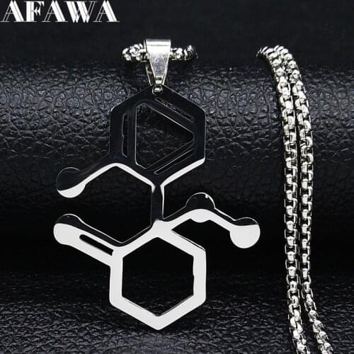 Ketamine Molecule Stainless Steel Necklace in Rectangle Multipolar Neuron Biology Psychology Jewellery collar mujer N1133S02