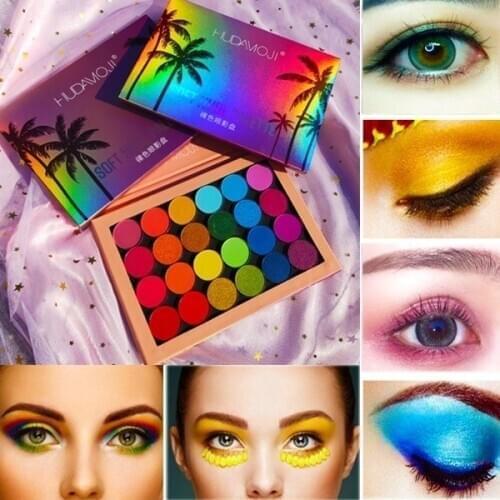 Newest 24 Color Hawaiian Neon Eyeshadow Palette High-gloss Glitter Pearlescent Matte Eye Shadow Pigment Makeup Maquiagem